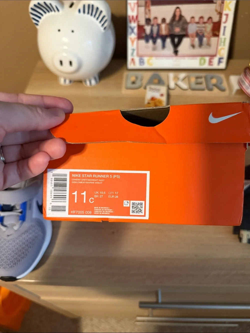 Nike Kids Grey and Navy Dynamic Fit Sneaker with Hook-and-Loop Strap